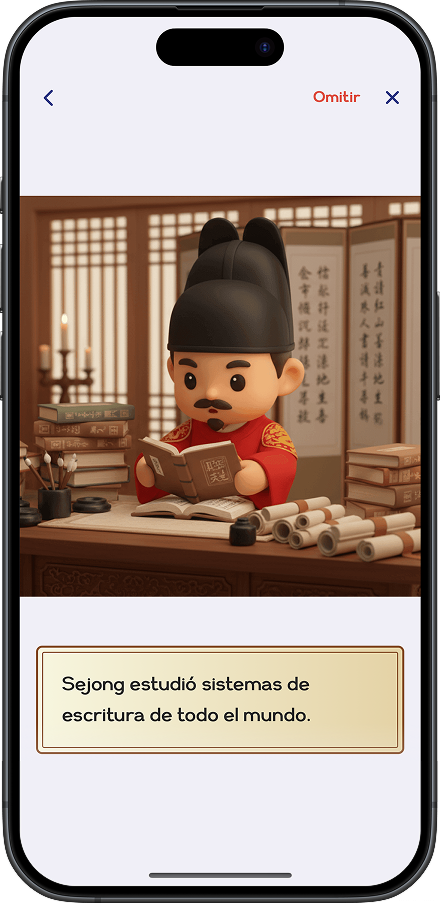 Bloques narrativos de HAN•GL enseñando la historia del Rey Sejong